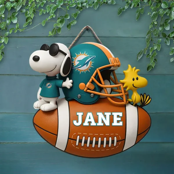 Miami Dolphins Football US Team And Cartoon Dog Wood Sign Personalized Gift For Fans SPTWOODSIGN051 - Image 2