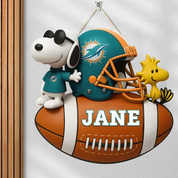 Miami Dolphins Football US Team And Cartoon Dog Wood Sign Personalized Gift For Fans SPTWOODSIGN051 - Image 4