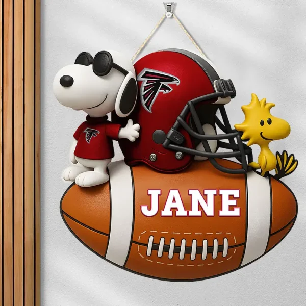 Atlanta Falcons Football US Team And Cartoon Dog Wood Sign Personalized Gift For Fans SPTWOODSIGN052 - Image 4