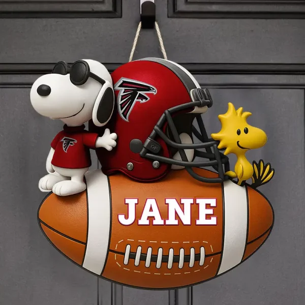 Atlanta Falcons Football US Team And Cartoon Dog Wood Sign Personalized Gift For Fans SPTWOODSIGN052