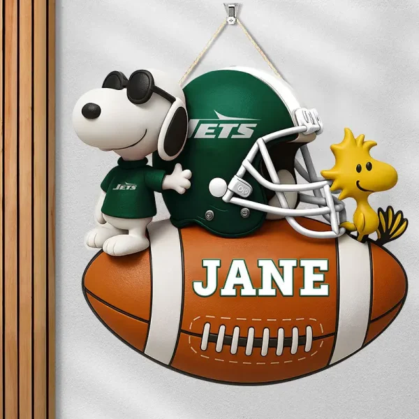 New York Jets Football US Team And Cartoon Dog Wood Sign Personalized Gift For Fans SPTWOODSIGN053 - Image 3