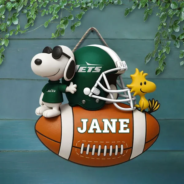 New York Jets Football US Team And Cartoon Dog Wood Sign Personalized Gift For Fans SPTWOODSIGN053 - Image 4