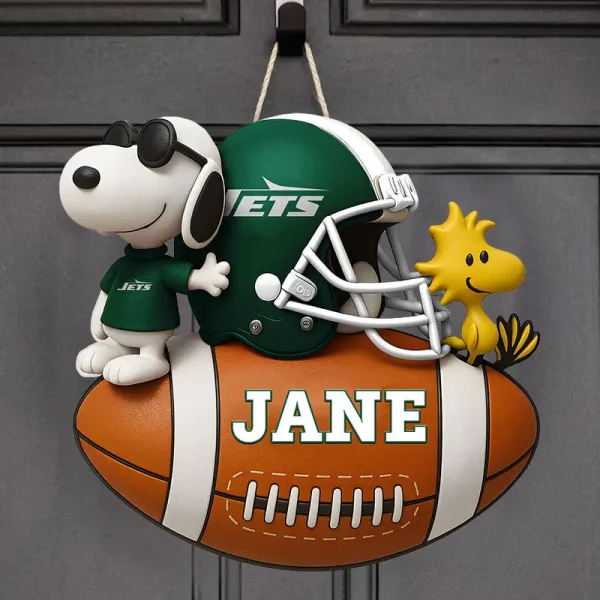 New York Jets Football US Team And Cartoon Dog Wood Sign Personalized Gift For Fans SPTWOODSIGN053
