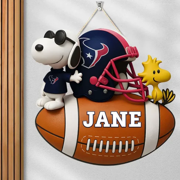 Houston Texans Football US Team And Cartoon Dog Wood Sign Personalized Gift For Fans SPTWOODSIGN054 - Image 4