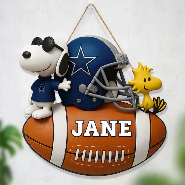 Dallas Cowboys Football US Team And Cartoon Dog Wood Sign Personalized Gift For Fans SPTWOODSIGN055 - Image 2