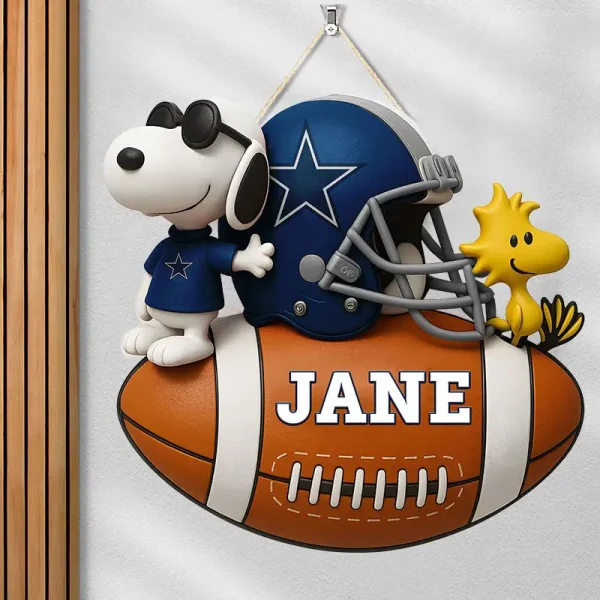 Dallas Cowboys Football US Team And Cartoon Dog Wood Sign Personalized Gift For Fans SPTWOODSIGN055 - Image 3