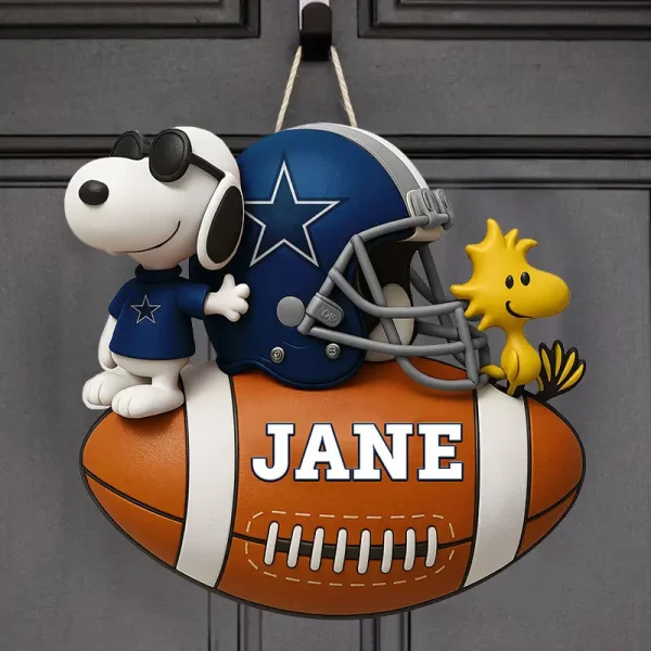 Dallas Cowboys Football US Team And Cartoon Dog Wood Sign Personalized Gift For Fans SPTWOODSIGN055