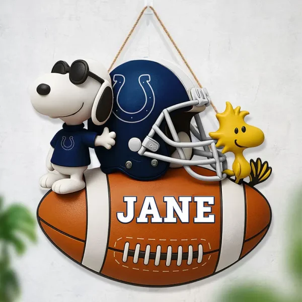 Indianapolis Colts Football US Team And Cartoon Dog Wood Sign Personalized Gift For Fans SPTWOODSIGN056 - Image 2