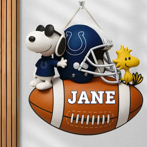 Indianapolis Colts Football US Team And Cartoon Dog Wood Sign Personalized Gift For Fans SPTWOODSIGN056 - Image 3