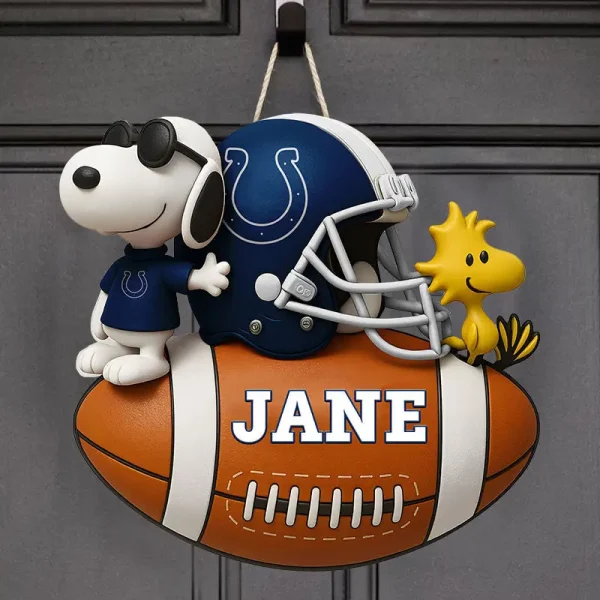 Indianapolis Colts Football US Team And Cartoon Dog Wood Sign Personalized Gift For Fans SPTWOODSIGN056
