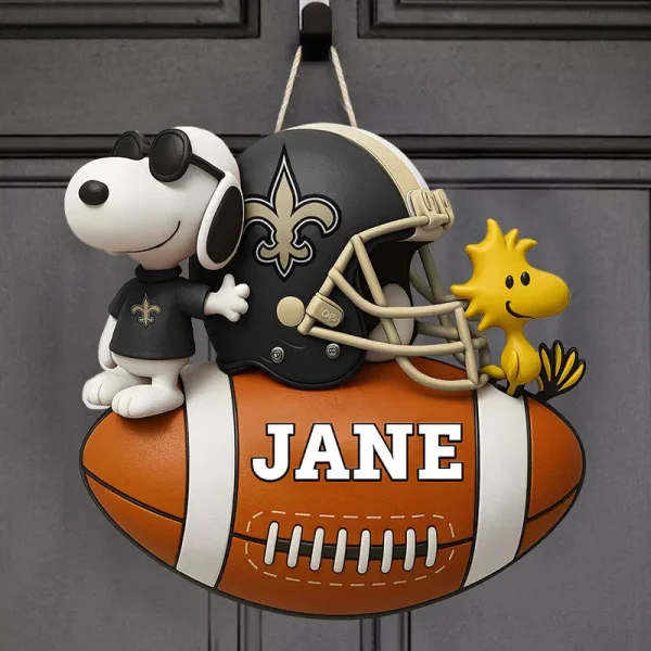 New Orleans Saints Football US Team And Cartoon Dog Wood Sign Personalized Gift For Fans SPTWOODSIGN057