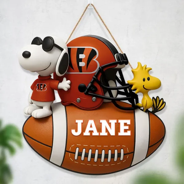 Cincinnati Bengals Football US Team And Cartoon Dog Wood Sign Personalized Gift For Fans SPTWOODSIGN058 - Image 2