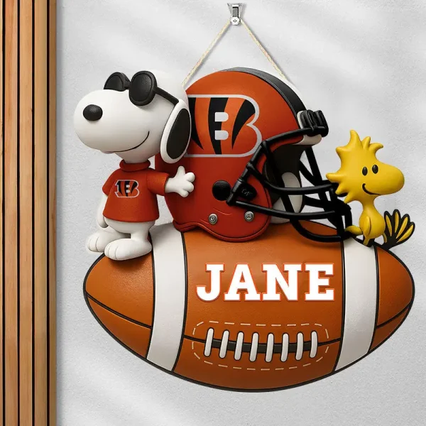 Cincinnati Bengals Football US Team And Cartoon Dog Wood Sign Personalized Gift For Fans SPTWOODSIGN058 - Image 4