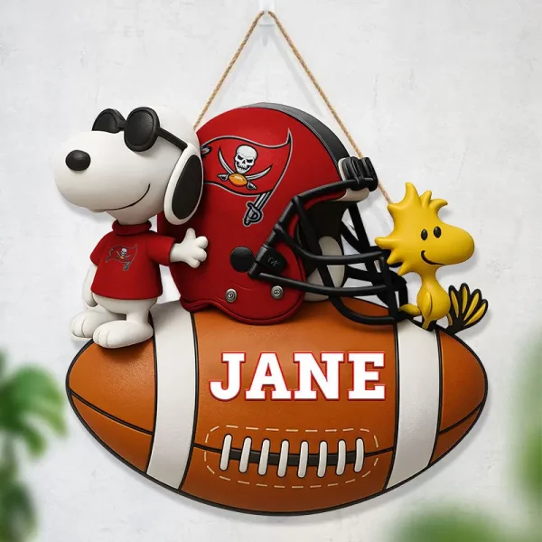 Tampa Bay Buccaneers Football US Team And Cartoon Dog Wood Sign Personalized Gift For Fans SPTWOODSIGN059 - Image 2