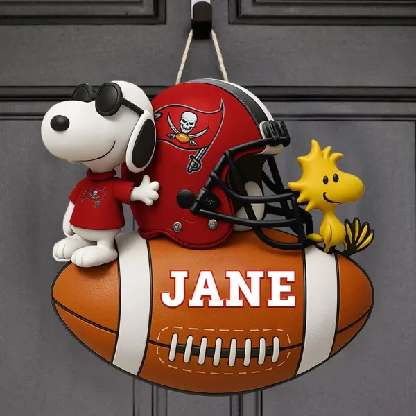 Tampa Bay Buccaneers Football US Team And Cartoon Dog Wood Sign Personalized Gift For Fans SPTWOODSIGN059
