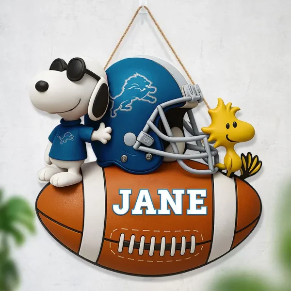 Detroit Lions Football US Team And Cartoon Dog Wood Sign Personalized Gift For Fans SPTWOODSIGN060 - Image 2