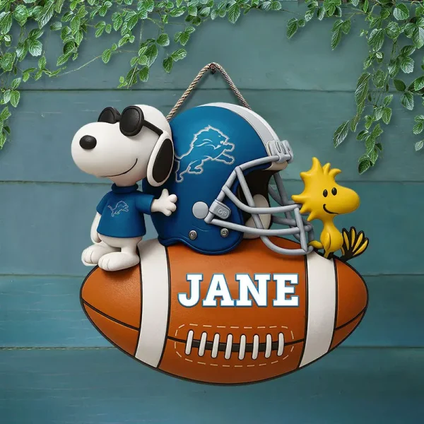 Detroit Lions Football US Team And Cartoon Dog Wood Sign Personalized Gift For Fans SPTWOODSIGN060 - Image 3