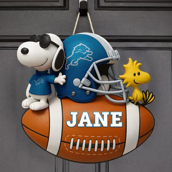 Detroit Lions Football US Team And Cartoon Dog Wood Sign Personalized Gift For Fans SPTWOODSIGN060