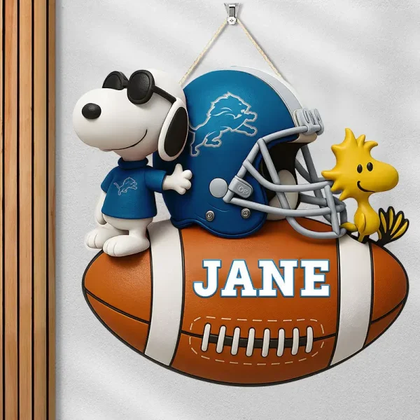 Detroit Lions Football US Team And Cartoon Dog Wood Sign Personalized Gift For Fans SPTWOODSIGN060 - Image 4