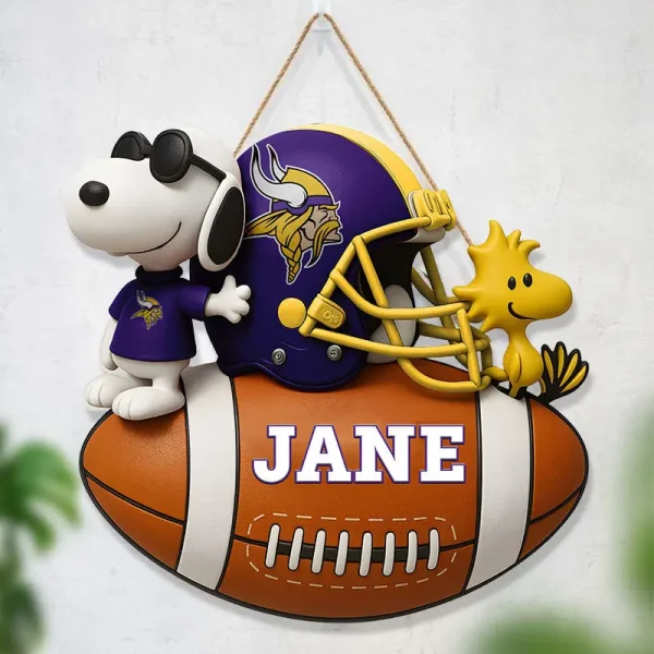 Minnesota Vikings Football US Team And Cartoon Dog Wood Sign Personalized Gift For Fans SPTWOODSIGN062 - Image 3