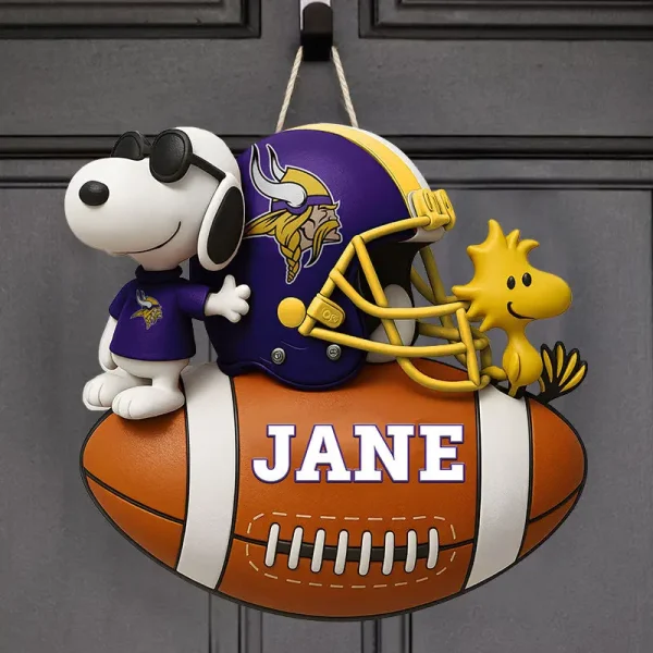 Minnesota Vikings Football US Team And Cartoon Dog Wood Sign Personalized Gift For Fans SPTWOODSIGN062