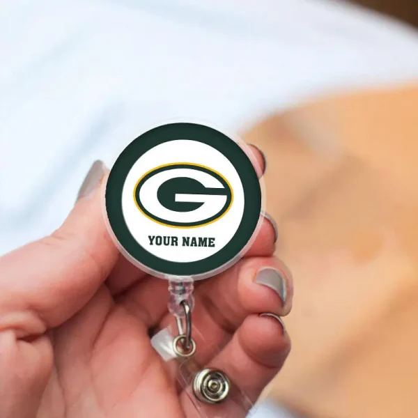 Green Bay Packers Football Badge Reel Personalized Name Gift For Fans SPTBADGEREEL004