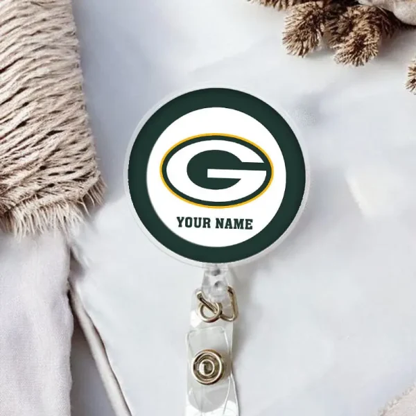 Green Bay Packers Football Badge Reel Personalized Name Gift For Fans SPTBADGEREEL004 - Image 2