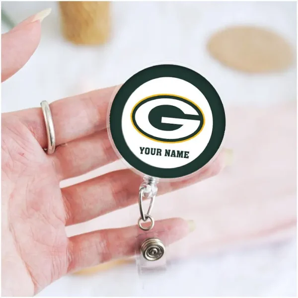 Green Bay Packers Football Badge Reel Personalized Name Gift For Fans SPTBADGEREEL004 - Image 3