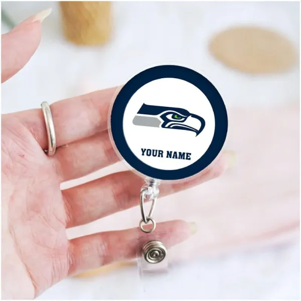 Seattle Seahawks Football Badge Reel Personalized Name Gift For Fans SPTBADGEREEL021 - Image 3