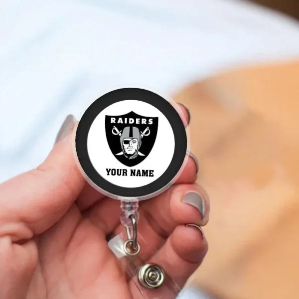 Las Vegas Raiders Football Badge Reel Personalized Name Gift For Fans SPTBADGEREEL022