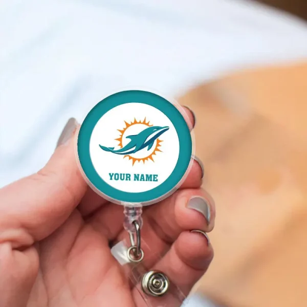 Miami Dolphins Football Badge Reel Personalized Name Gift For Fans SPTBADGEREEL024