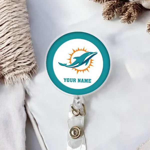 Miami Dolphins Football Badge Reel Personalized Name Gift For Fans SPTBADGEREEL024 - Image 2