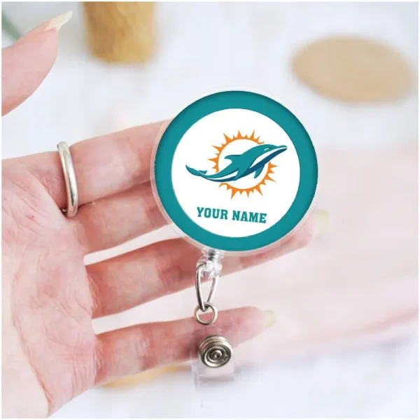 Miami Dolphins Football Badge Reel Personalized Name Gift For Fans SPTBADGEREEL024 - Image 3