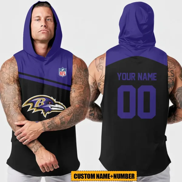 Baltimore Ravens Men's Workout Hooded Tank Top Summer Fitness Training Hoodie Sleeveless style 2025 AZHTT430