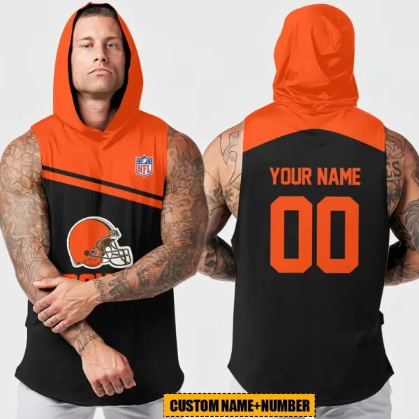 Cleveland Browns Men's Workout Hooded Tank Top Summer Fitness Training Hoodie Sleeveless style 2025 AZHTT435