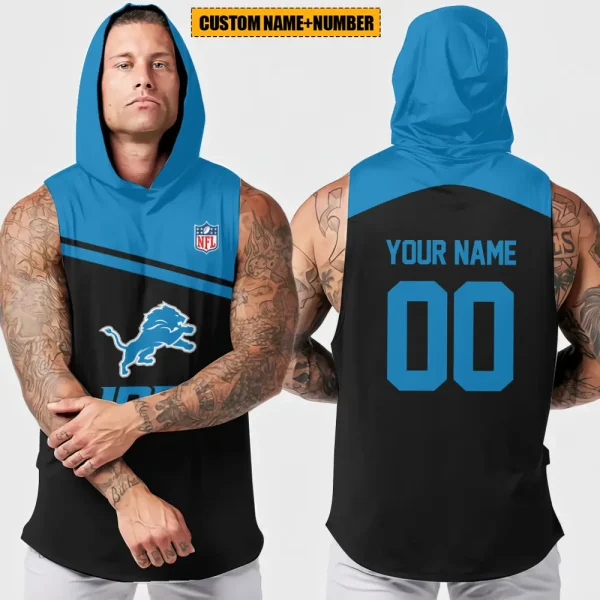 Detroit Lions Men's Workout Hooded Tank Top Summer Fitness Training Hoodie Sleeveless style 2025 AZHTT438