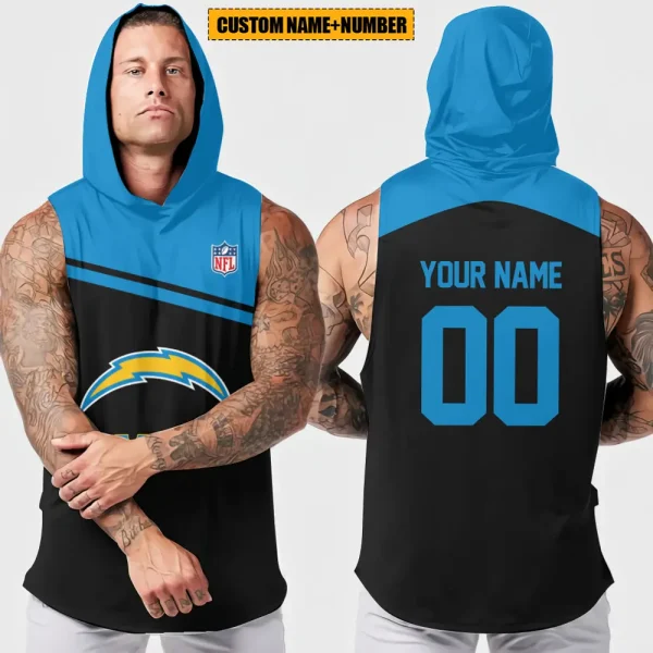 Los Angeles Chargers Men's Workout Hooded Tank Top Summer Fitness Training Hoodie Sleeveless style 2025 AZHTT445