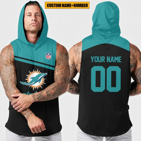 Miami Dolphins Men's Workout Hooded Tank Top Summer Fitness Training Hoodie Sleeveless style 2025 AZHTT447
