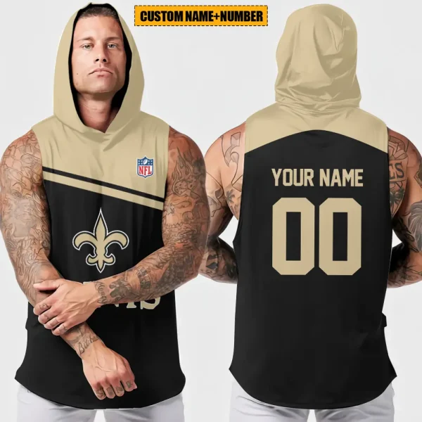 New Orleans Saints Men's Workout Hooded Tank Top Summer Fitness Training Hoodie Sleeveless style 2025 AZHTT450