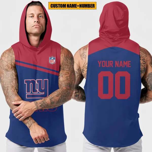 New York Giants Men's Workout Hooded Tank Top Summer Fitness Training Hoodie Sleeveless style 2025 AZHTT451