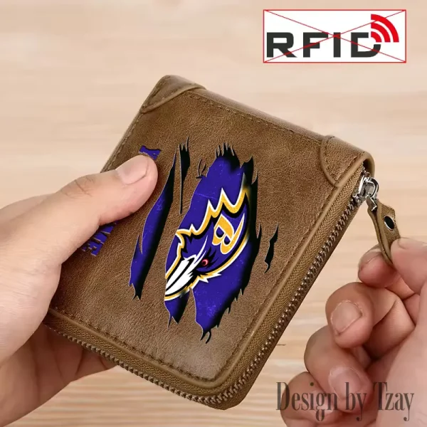 Baltimore Ravens Leather Men's Zipper Wallet Trending 2025 SPTLMZWALLET003 - Image 2