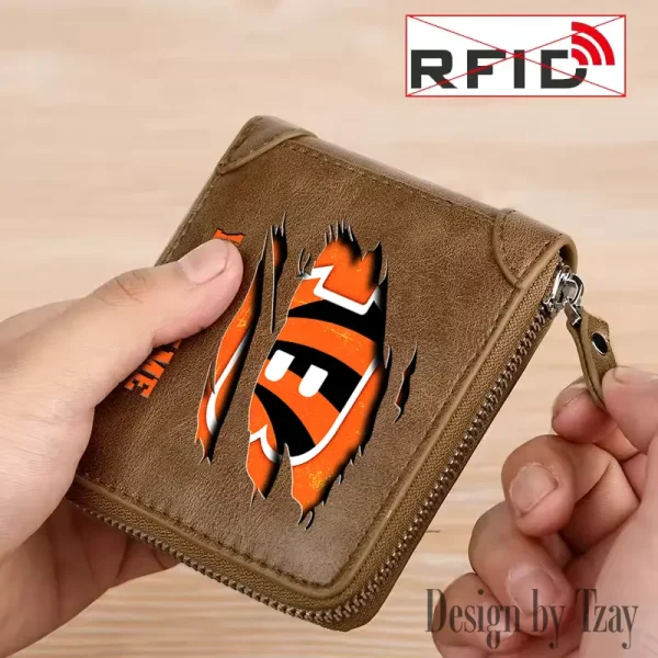Cincinnati Bengals Leather Men's Zipper Wallet Trending 2025 SPTLMZWALLET007 - Image 2