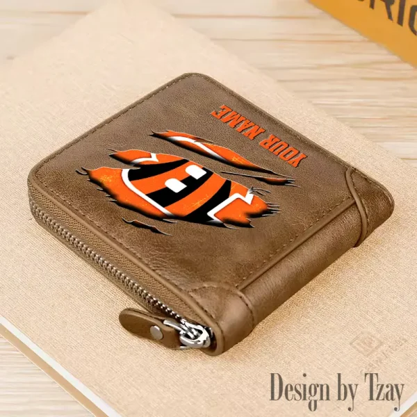 Cincinnati Bengals Leather Men's Zipper Wallet Trending 2025 SPTLMZWALLET007 - Image 3