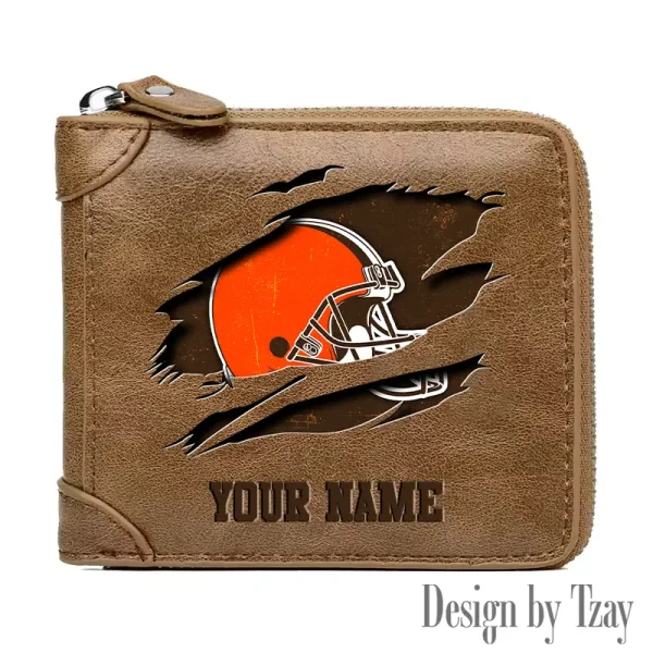 Cleveland Browns Leather Men's Zipper Wallet Trending 2025 SPTLMZWALLET008 - Image 2