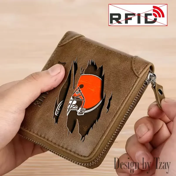 Cleveland Browns Leather Men's Zipper Wallet Trending 2025 SPTLMZWALLET008 - Image 3