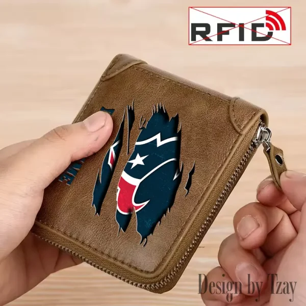Houston Texans Leather Men's Zipper Wallet Trending 2025 SPTLMZWALLET013 - Image 2
