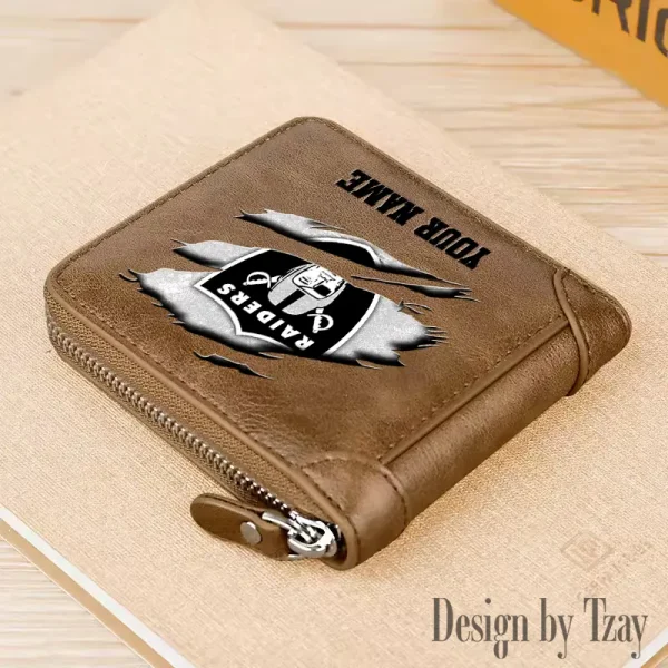 Las Vegas Raiders Leather Men's Zipper Wallet Trending 2025 SPTLMZWALLET017 - Image 3