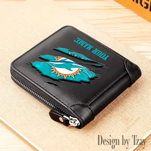 Miami Dolphins Leather Men's Zipper Wallet Trending 2025 SPTLMZWALLET020 - Image 2