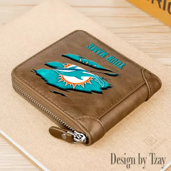 Miami Dolphins Leather Men's Zipper Wallet Trending 2025 SPTLMZWALLET020 - Image 3