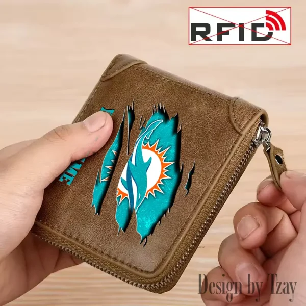Miami Dolphins Leather Men's Zipper Wallet Trending 2025 SPTLMZWALLET020 - Image 4